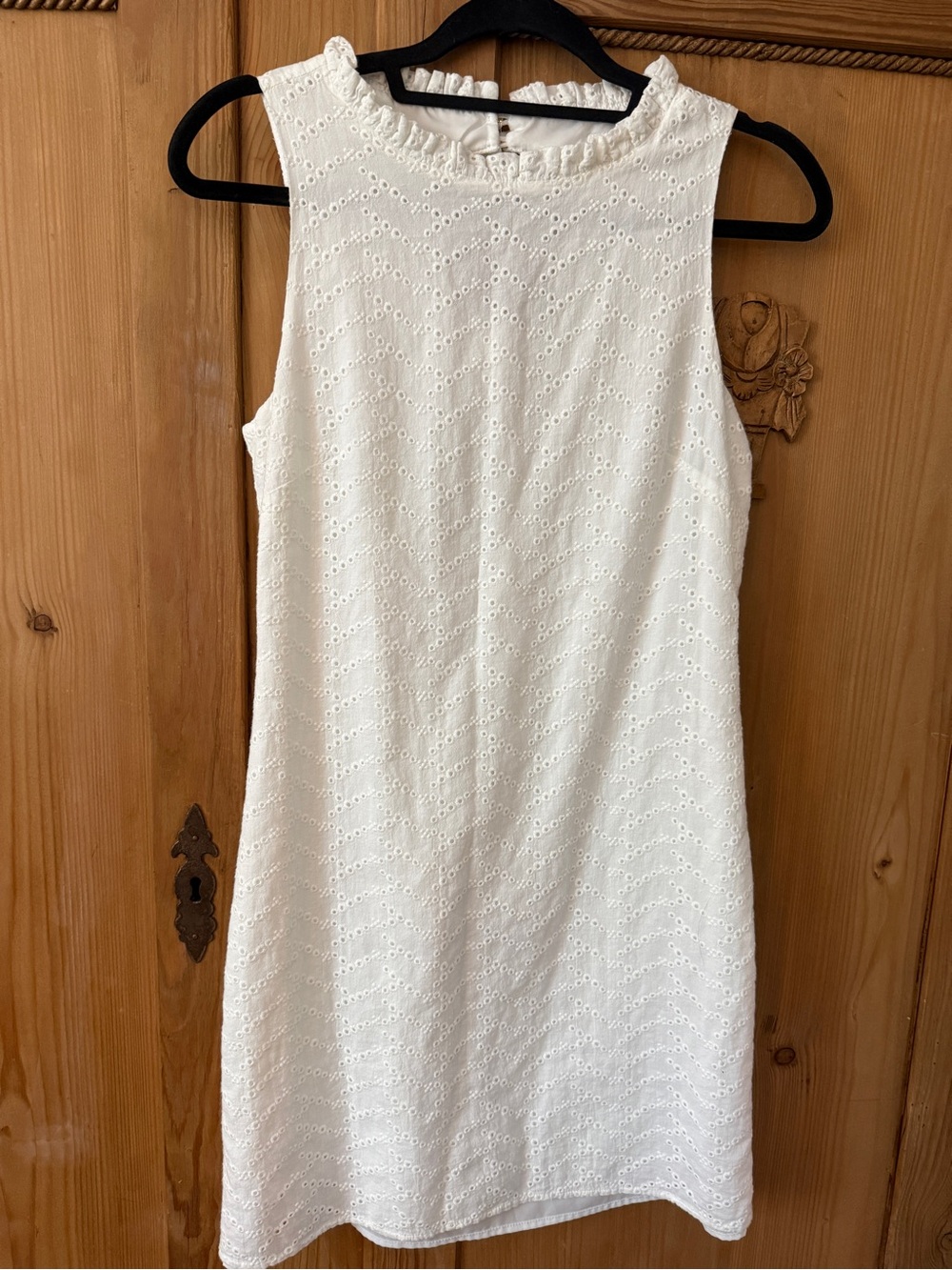 Sail to Sable White Ruffled Neck Eyelet Dress